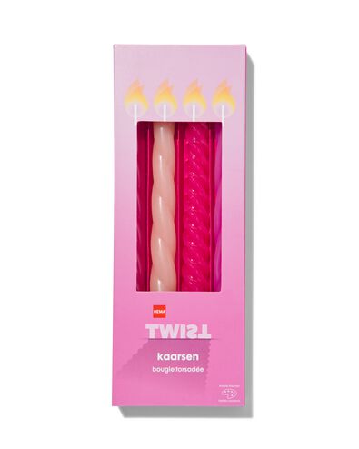 kaarsen met twist Ø2x25 roze - 4 stuks - 13506030 - HEMA
