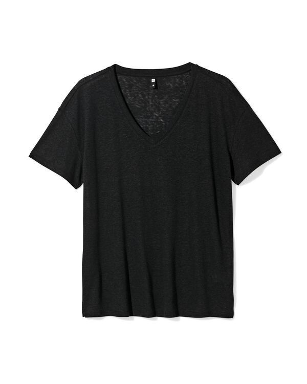 Damen-T-Shirt Evie, mit Leinenanteil schwarz schwarz - 36263550BLACK - HEMA