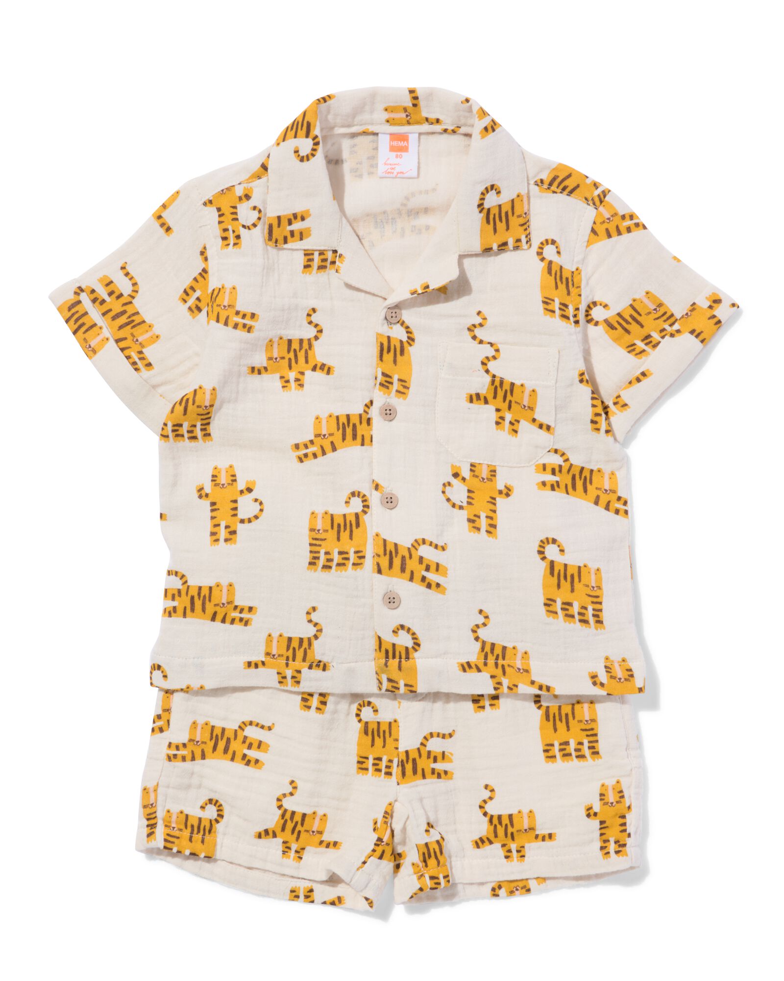 babykledingset comfy fit mousseline tijgers ecru ecru - 33186970ECRU - HEMA