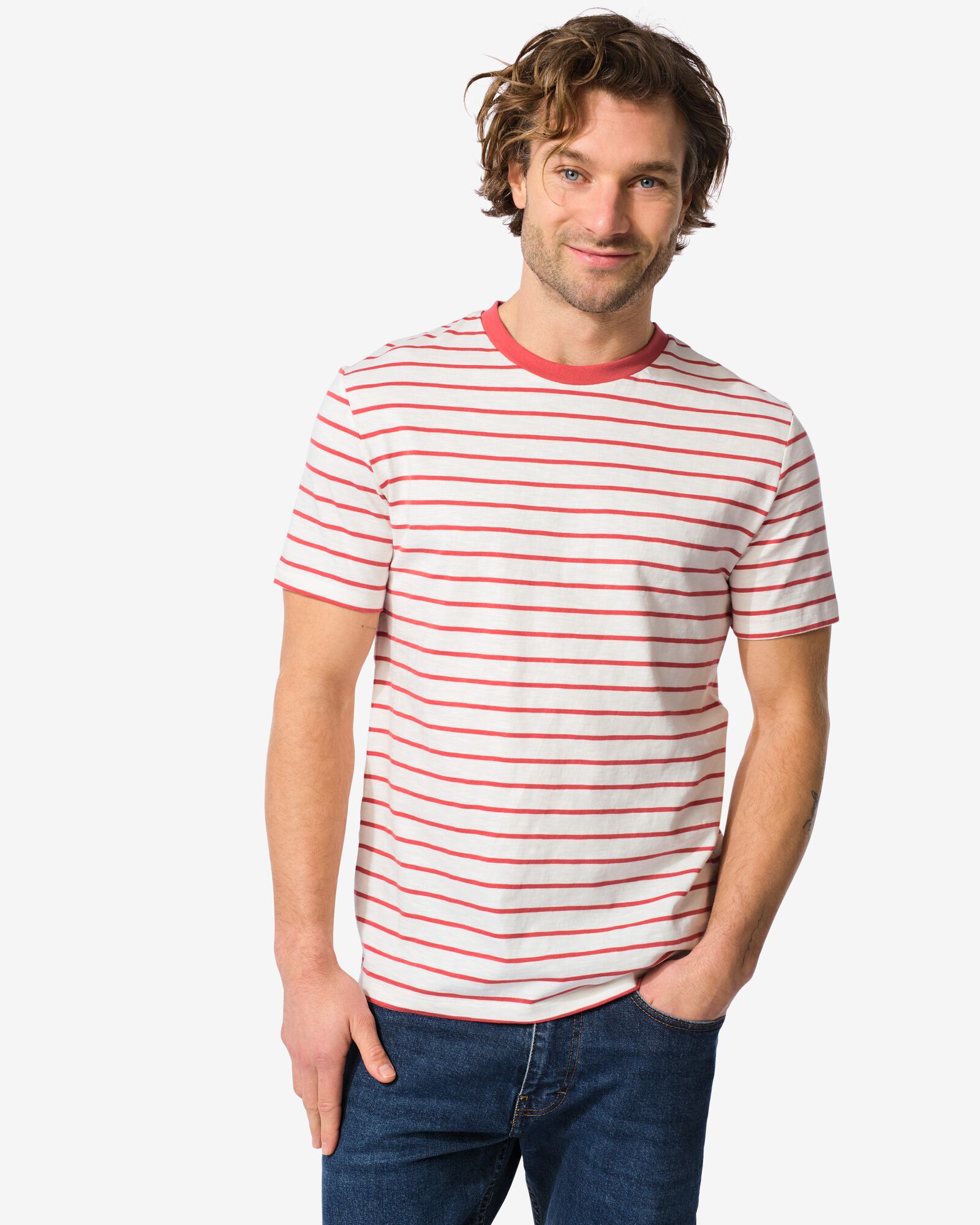 Herren-T-Shirt Lorenzo gestreift rot - 2140590RED - HEMA