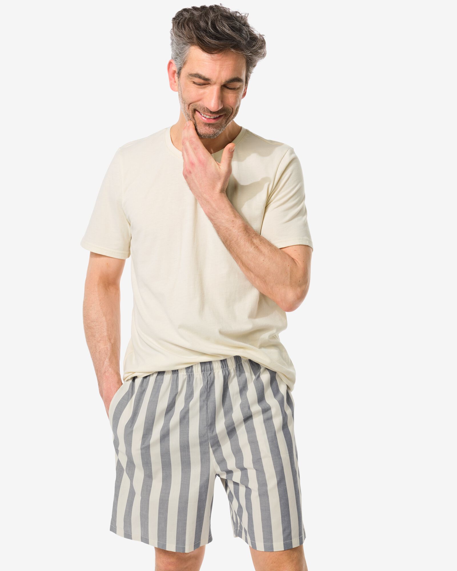 hema pyjacourt homme à rayures jersey-popeline de coton blanc cassé (blanc cassé)