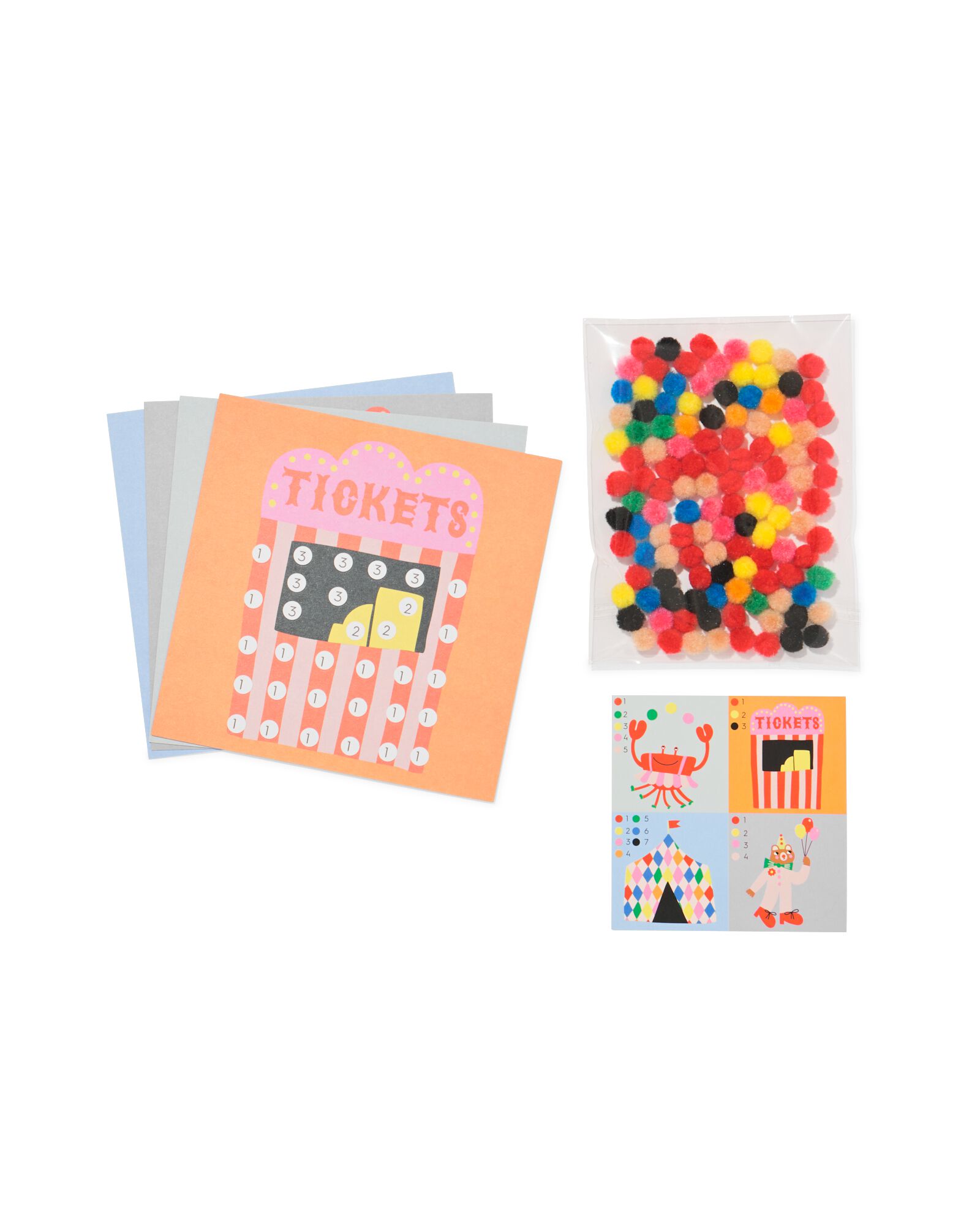 cartes &agrave; d&eacute;corer avec pompons cirque - 15900518 - HEMA
