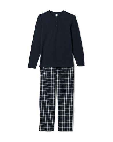 pyjama homme jersey-popeline coton carreaux bleu foncé M - 23600771 - HEMA