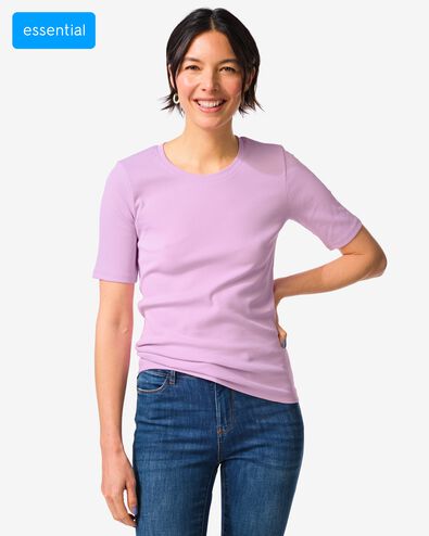 dames T-shirt Clara regular fit rib lila lila - 36310760LILAC - HEMA
