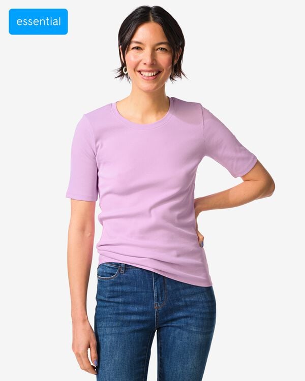Damen-T-Shirt Clara, normale Passform, gerippt lila lila - 36310760LILAC - HEMA