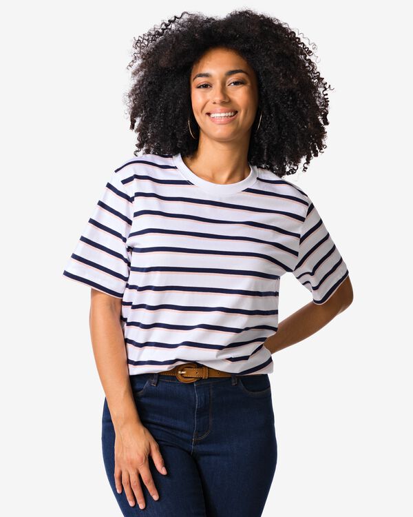 Damen-T-Shirt Larissa, gestreift wei&szlig; wei&szlig; - 36210330WHITE - HEMA