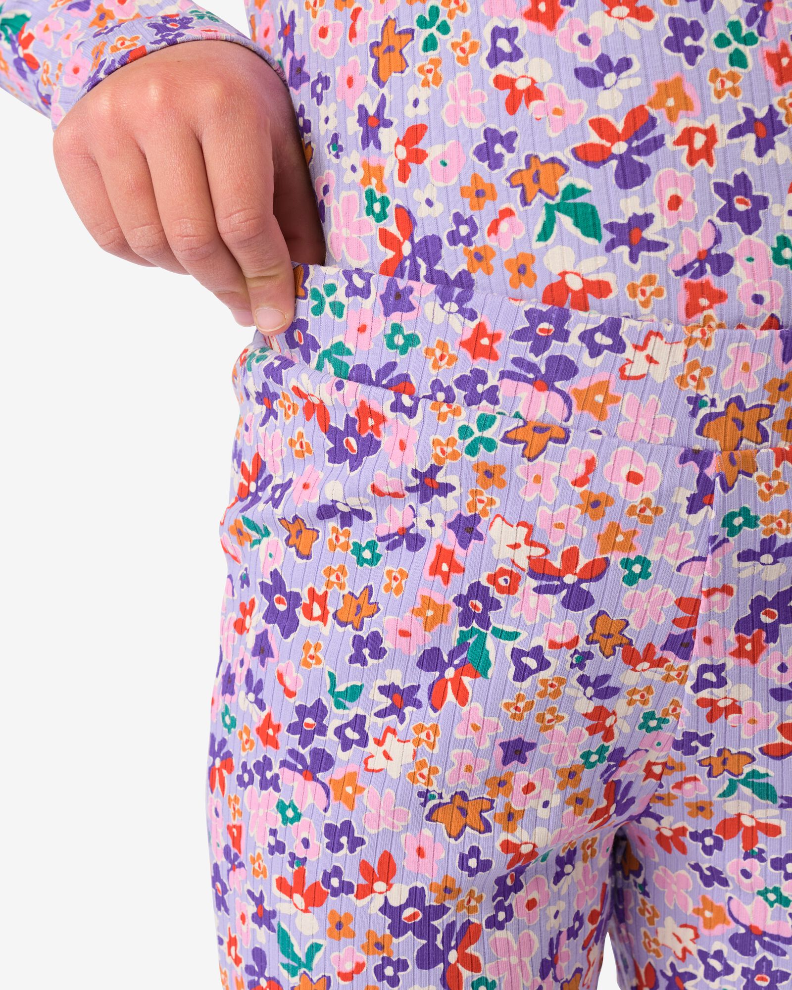 legging pour enfants coupe évasée côtelé à fleurs lavande lavande - 30825014LAVENDER - HEMA