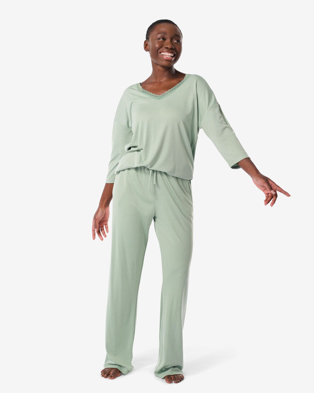 ensemble de pyjama en viscose femme vert - 200167 - HEMA