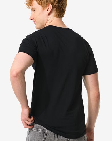heren T-shirts slimfit v-hals extra lang - 2 stuks zwart zwart - 34290650BLACK - HEMA