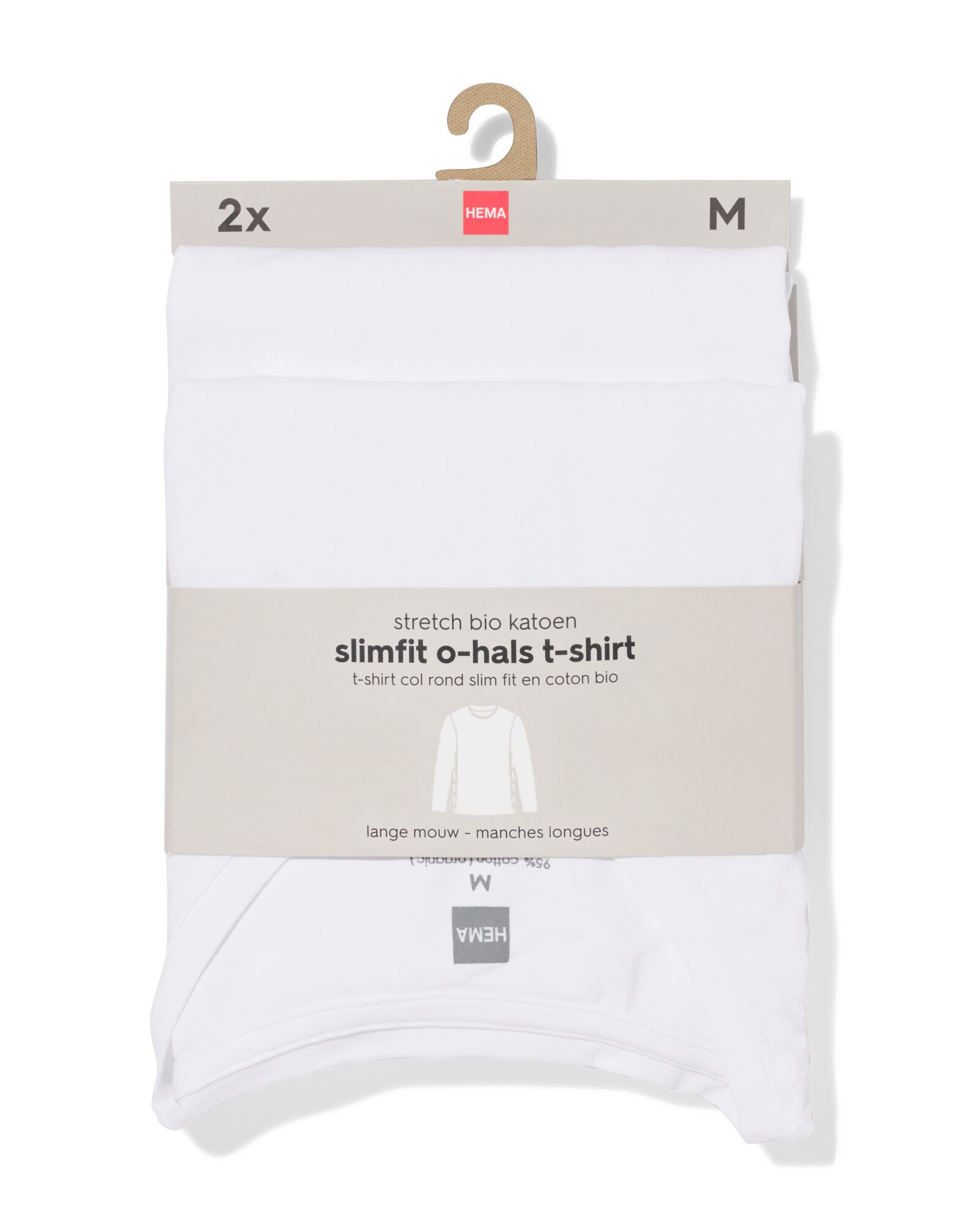 heren T-shirts lange mouw slimfit o-hals - 2 stuks wit wit - 34290680WHITE - HEMA