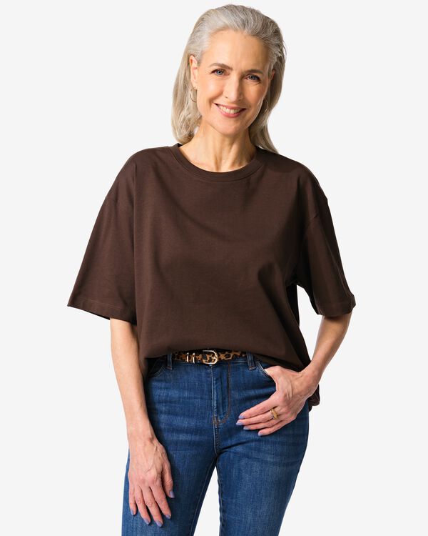 dames T-shirt Do oversized fit bruin bruin - 36311480BROWN - HEMA