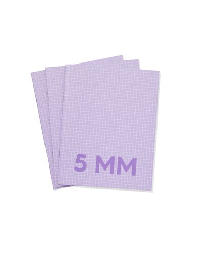 3er-Pack Hefte, violett, DIN A5, kariert (5 x 5 mm) - HEMA