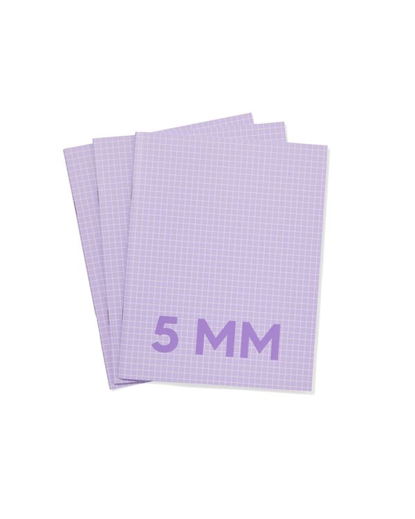 3 cahiers lilas format A5 - à carreaux 5mm - 14120212 - HEMA