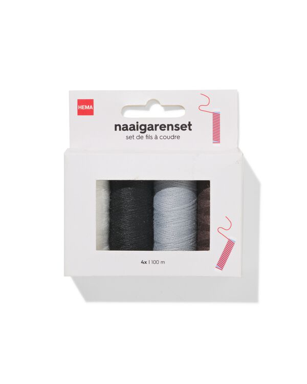 naaigarenset 100m zwart wit bruin grijs - 4 stuks - 1400279 - HEMA