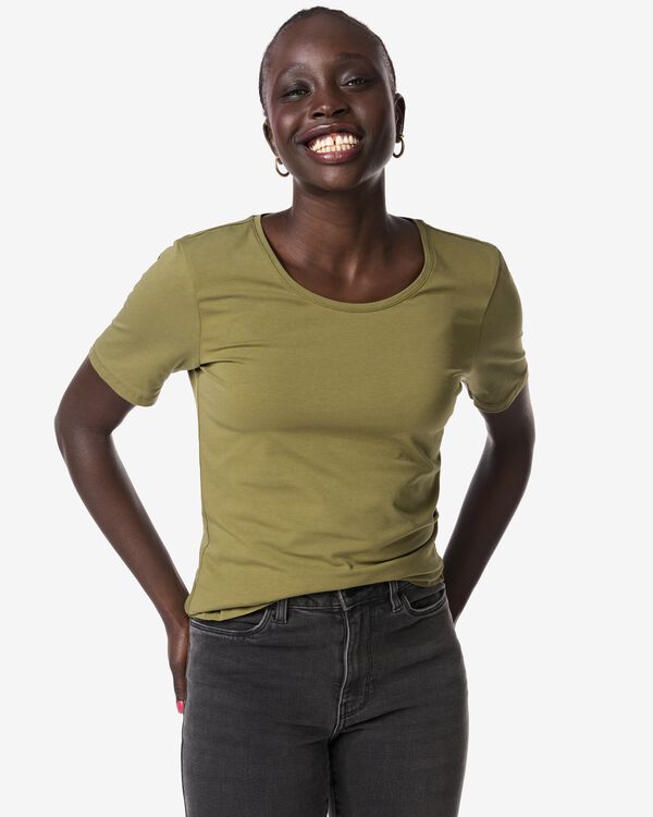t-shirt femme slim fit col rond  olive olive - 36303760OLIVE - HEMA