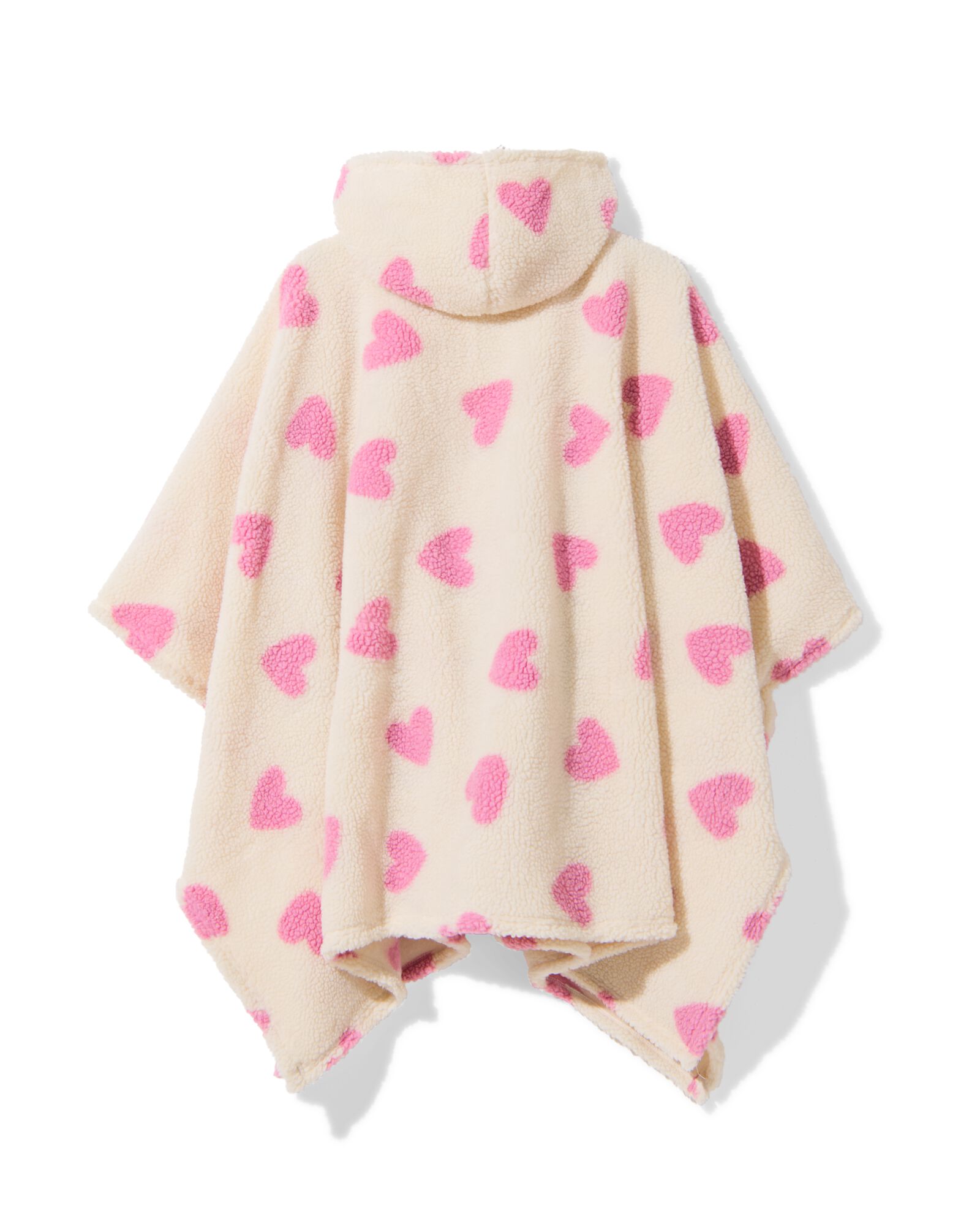 dames bankponcho one size fleece met capuchon en zakken hartjes - 61100241 - HEMA