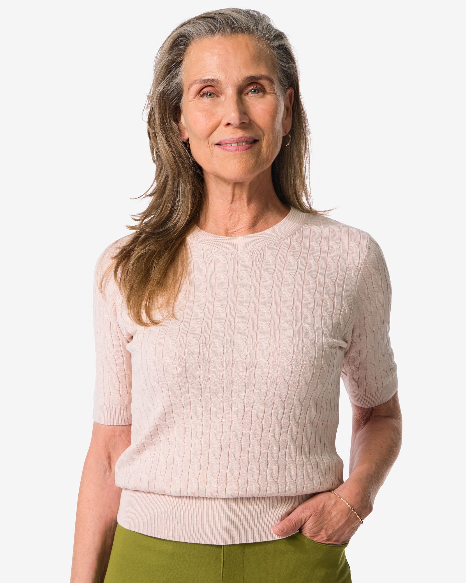 Damenpullover mit Zopfmuster Fally lachsfarben - 36201560SALMONPINK - HEMA