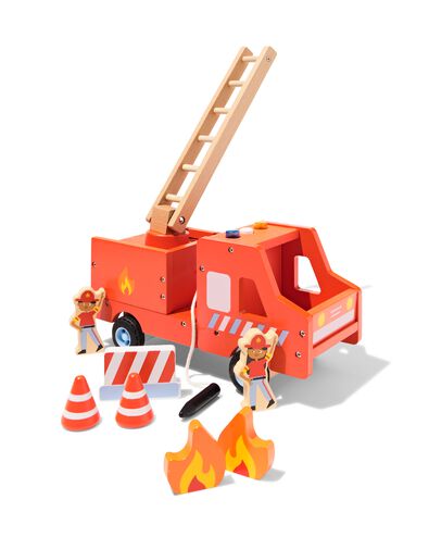 camion de pompiers 27x16x13cm bois - 15100233 - HEMA