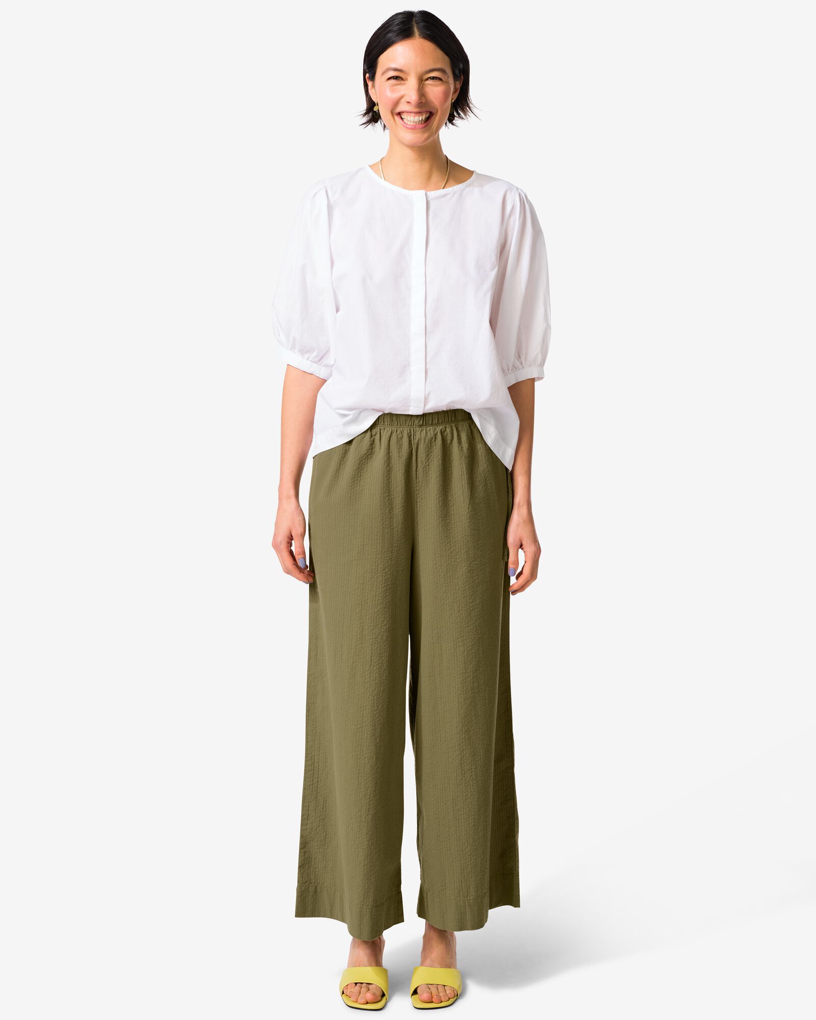 pantalon femme Taylor large seersucker olive olive - 36204010OLIVE - HEMA