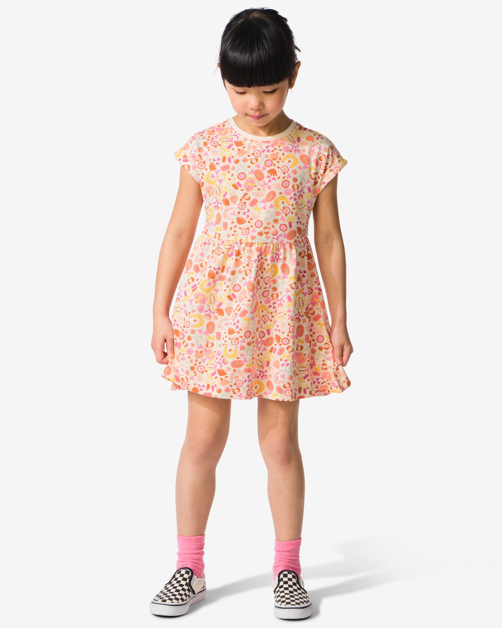 kinderjurk A-lijn bloemen ecru (ecru)