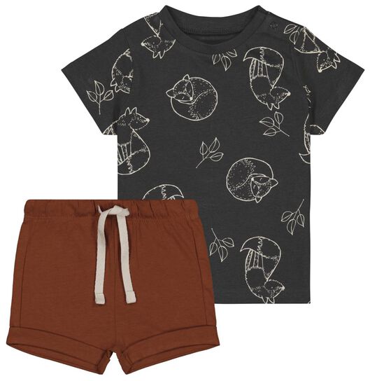 ensemble bébé t-shirt et short renard gris foncé - 1000027618 - HEMA