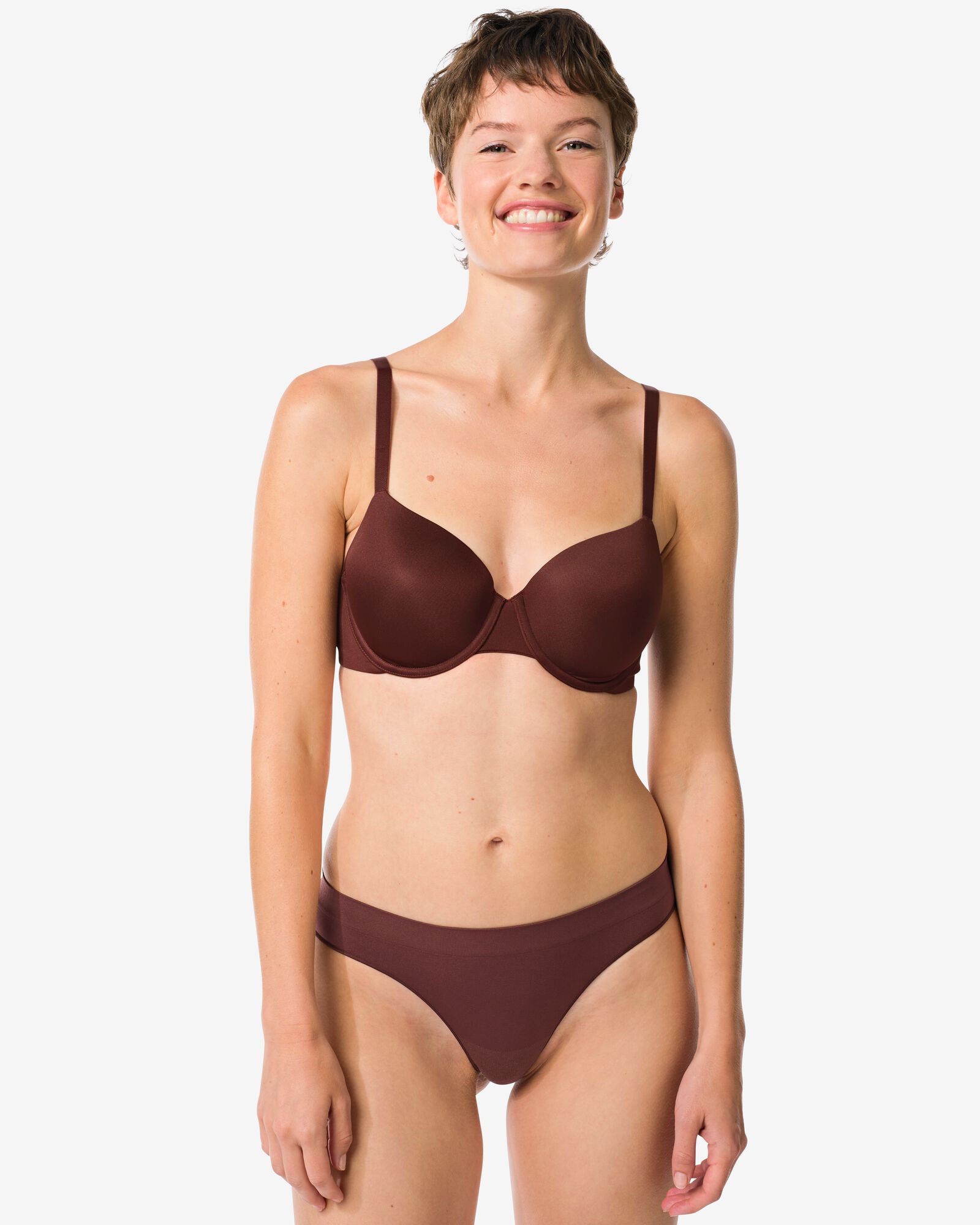 damesstring naadloos micro donkerbruin - 19601644DARKBROWN - HEMA