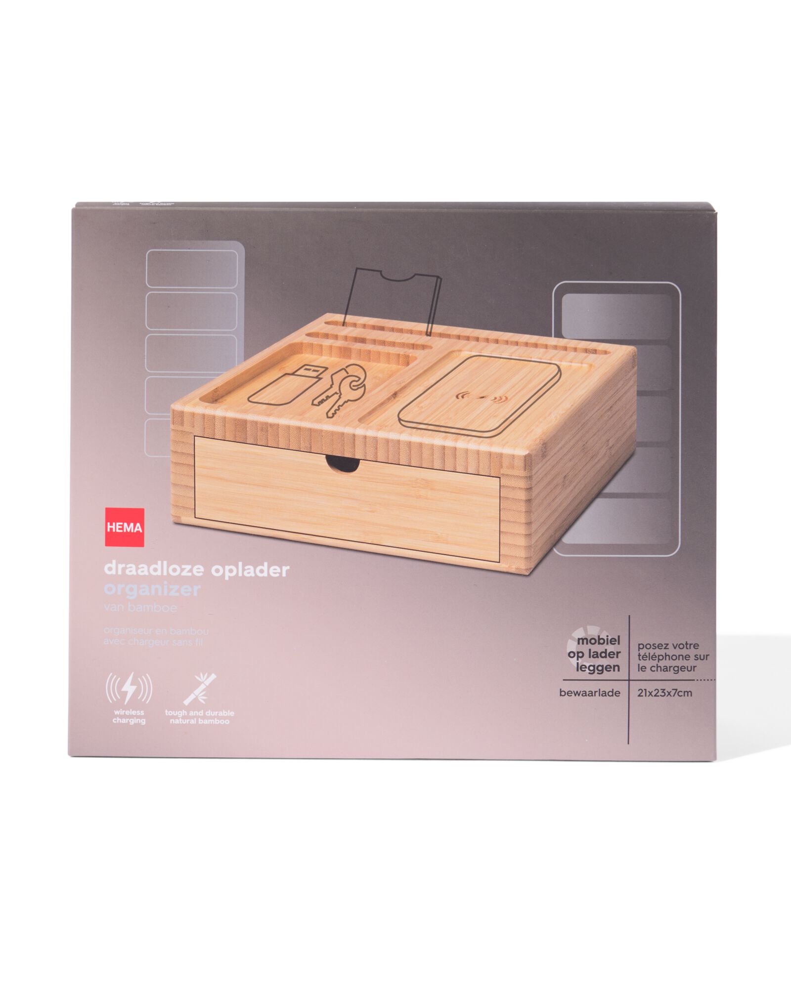 organizer met draadloze oplader bamboe - 39610005 - HEMA