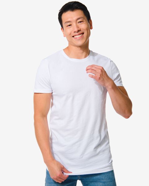 2 t-shirts homme regular fit col rond extra long blanc XL - 34277066 - HEMA