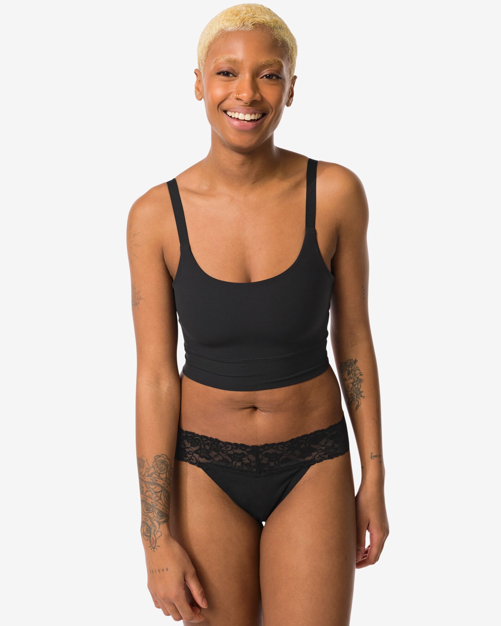 string femme coton avec dentelle noir - 19650090BLACK - HEMA