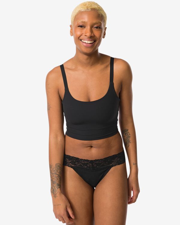 damesstring katoen met kant zwart - 19650090BLACK - HEMA
