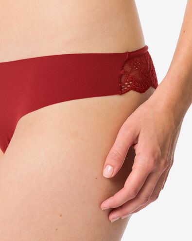 damesstring micro lasercut met kant donkerrood - 19661504DARKRED - HEMA