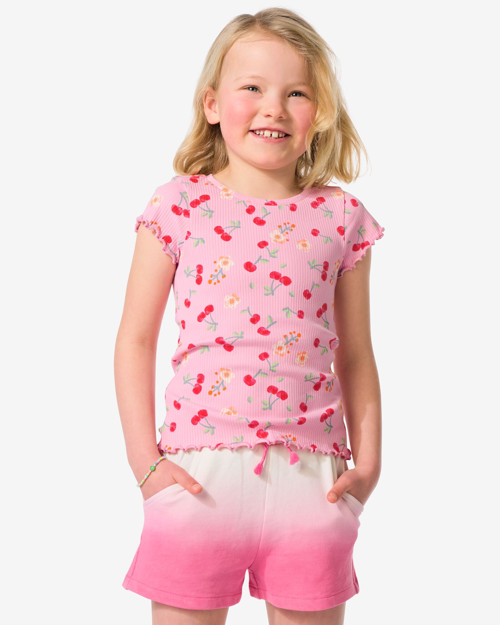 Kinder-T-Shirt gerippt mit Kirschen rosa - 30857117PINK - HEMA