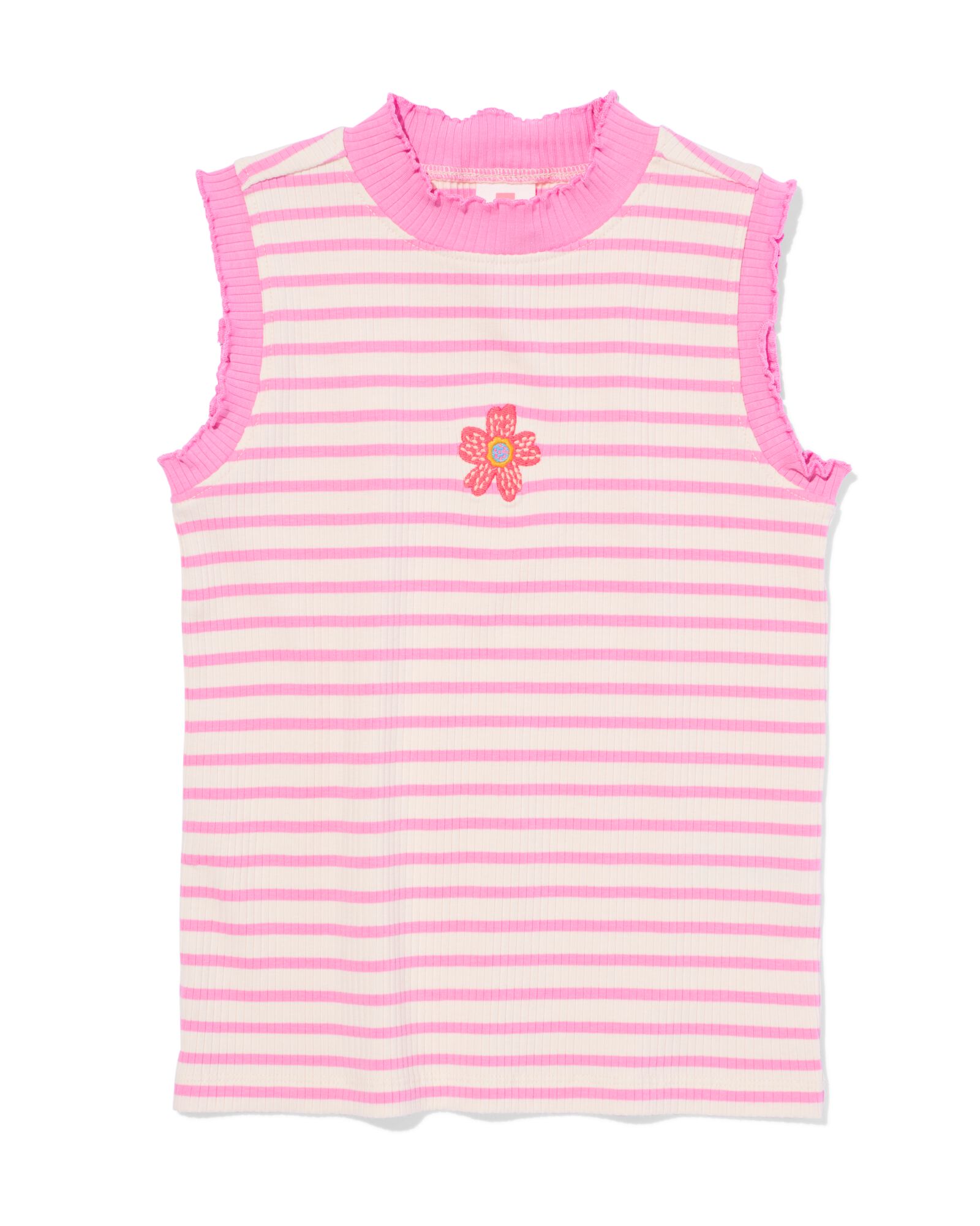 kindersinglet rib strepen bloemen roze roze - 30827214PINK - HEMA