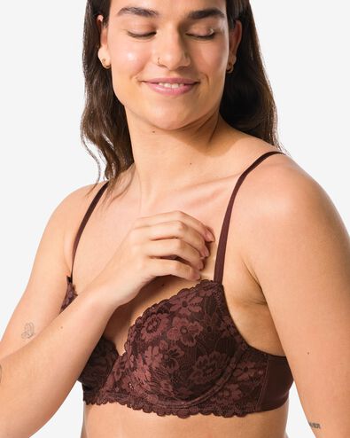 voorgevormde kanten bh met beugel donkerbruin donkerbruin - 21801065DARKBROWN - HEMA