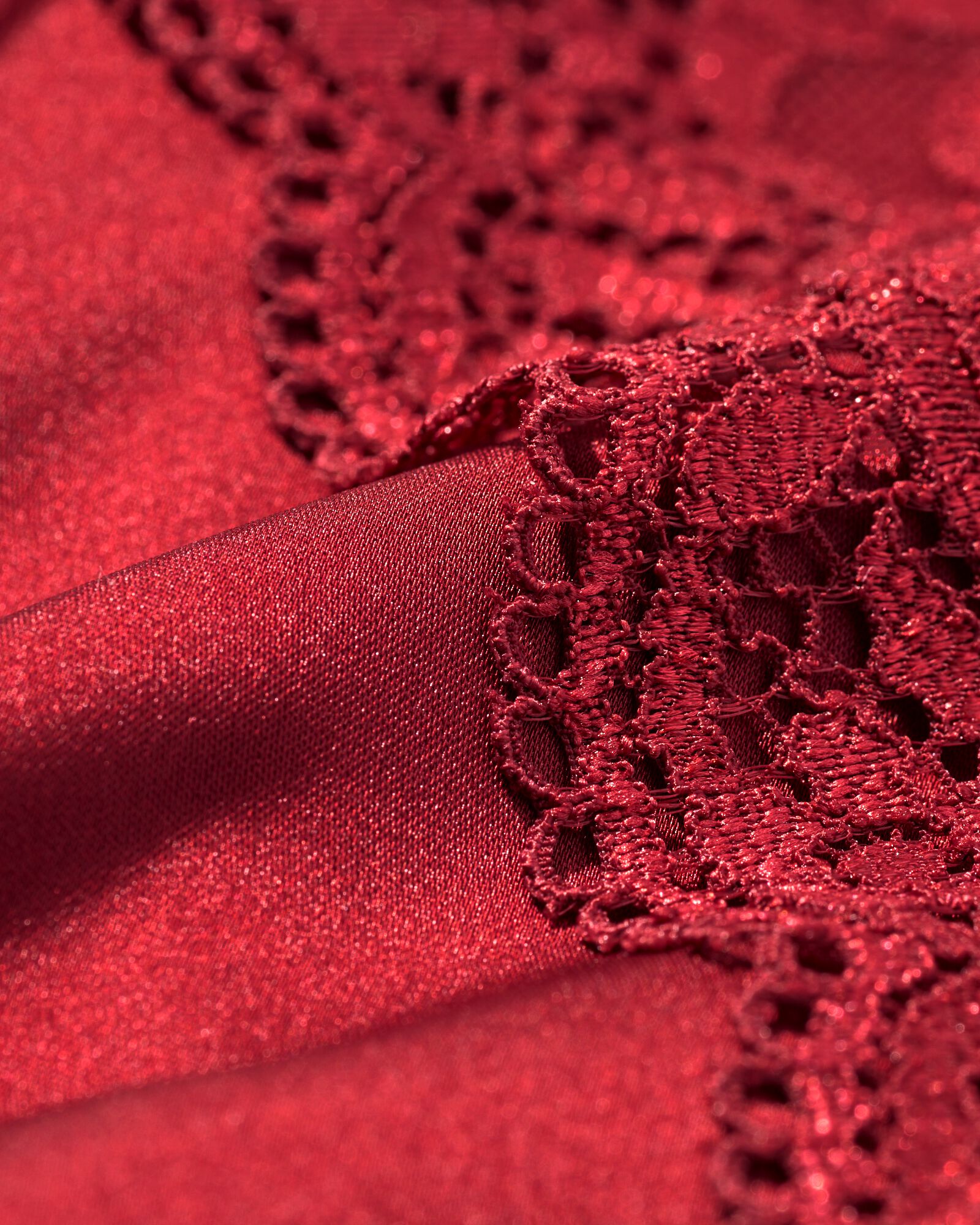 damespyjama satijn met kant rood - 23404650RED - HEMA