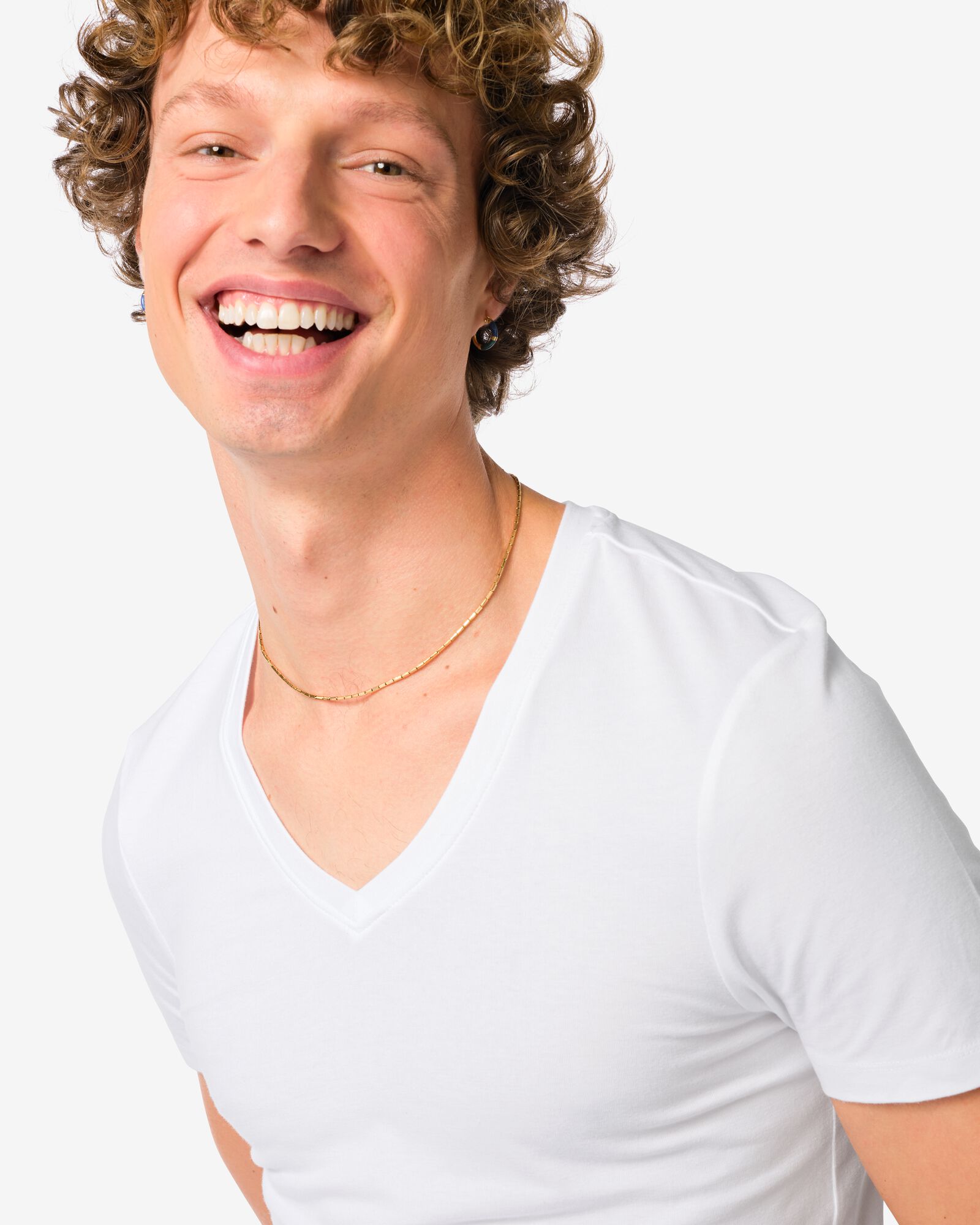 heren T-shirts slimfit diepe v-hals extra lang - 2 stuks wit wit - 34290670WHITE - HEMA