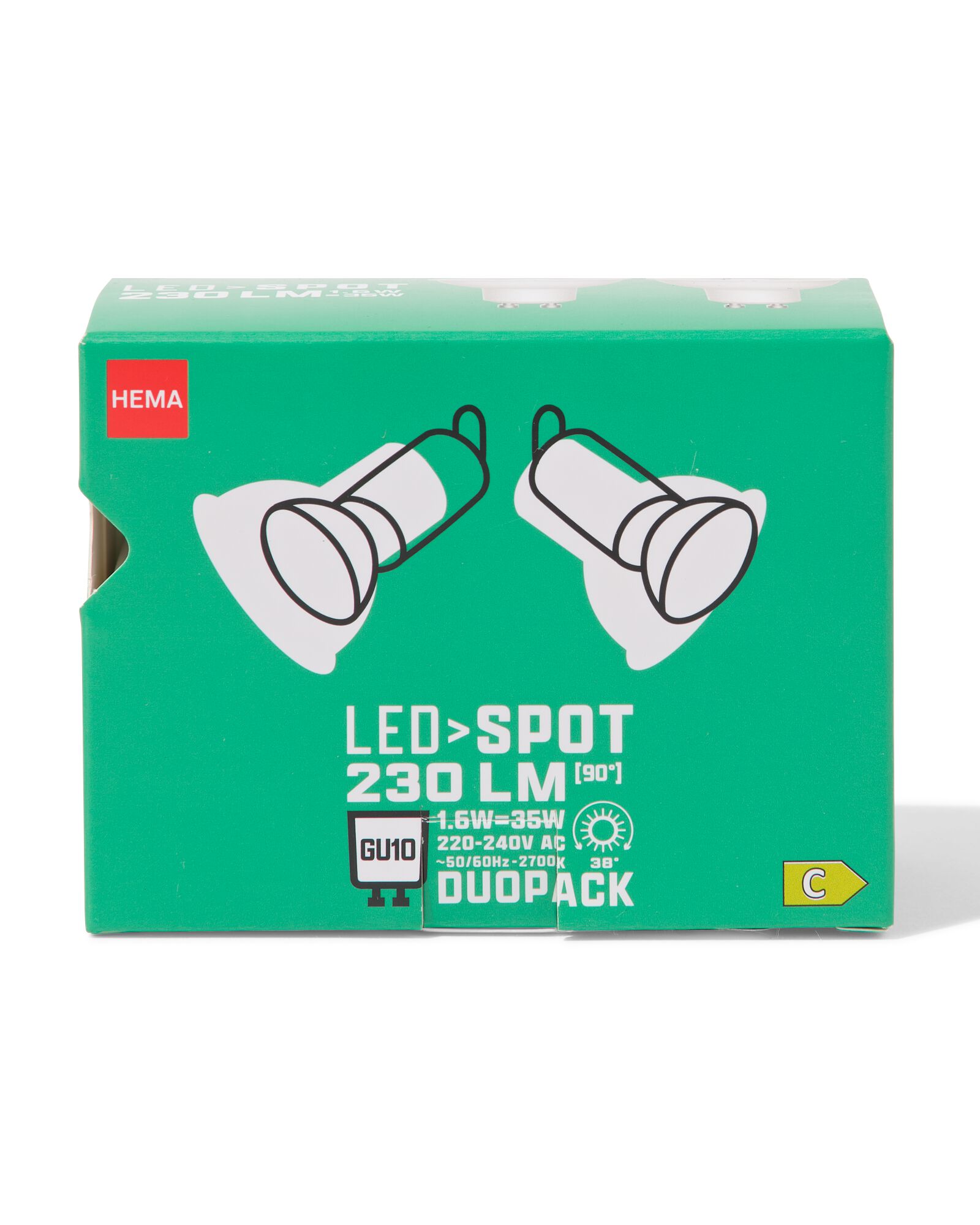led spot GU10 1.6W 230lm - 2 stuks - 20000066 - HEMA