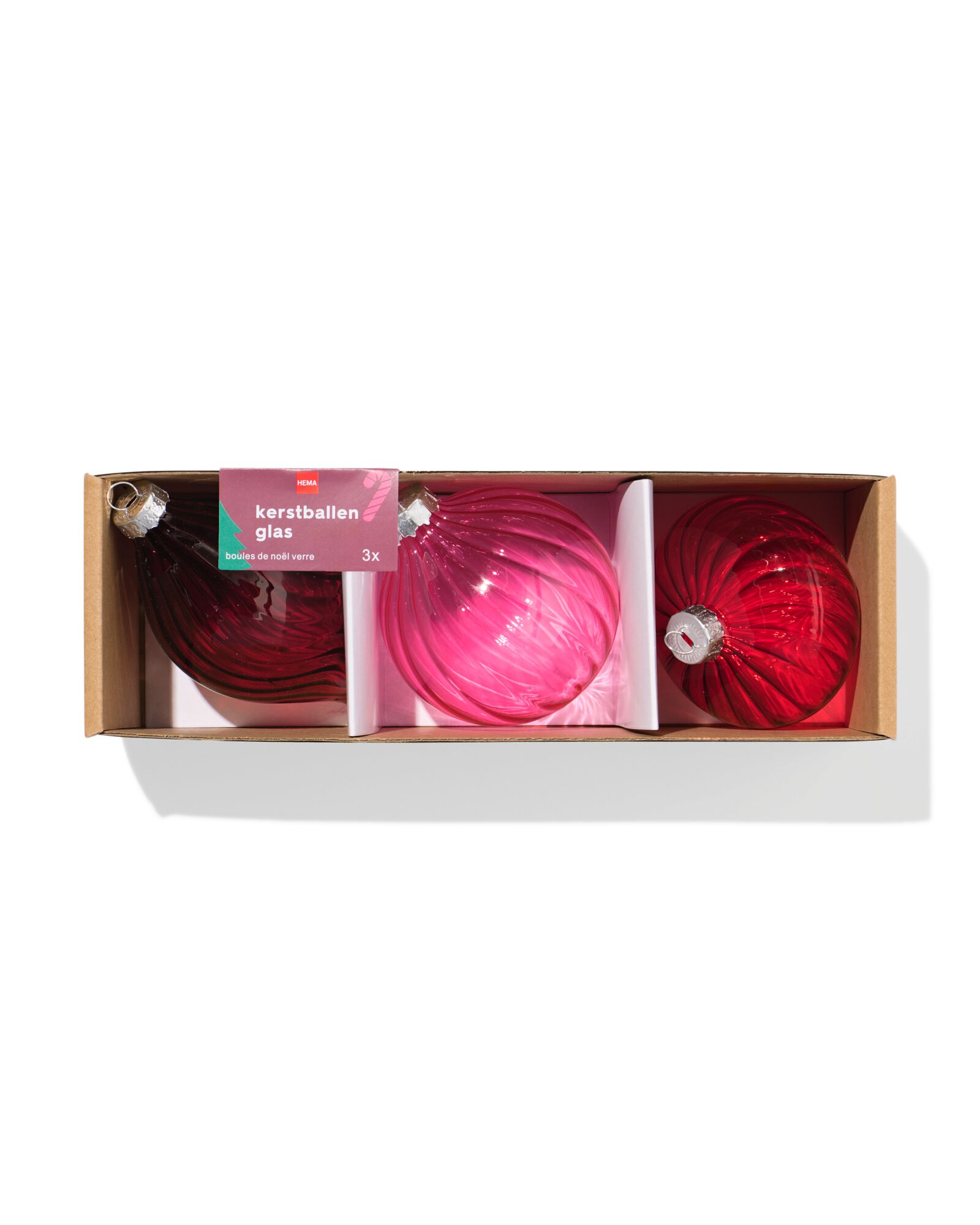 lot de boules de No&euml;l spirale rouge - 3 pi&egrave;ces - 25100058 - HEMA