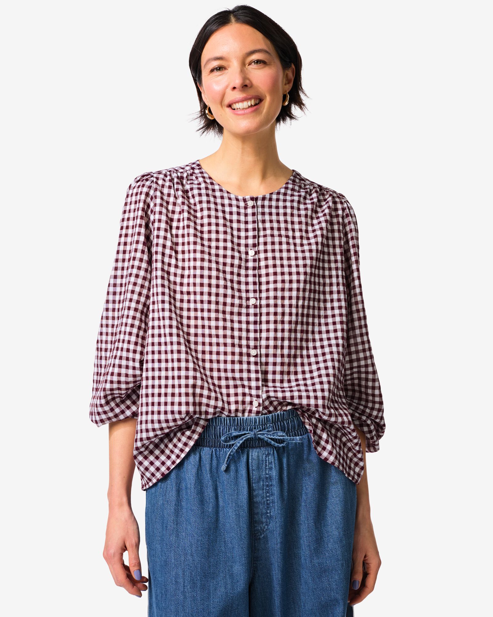 chemisier femme Senta coton cubes bordeaux bordeaux - 36208570BURGUNDYRED - HEMA