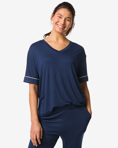dames pyjamatop viscose donkerblauw donkerblauw - 23410467DARKBLUE - HEMA