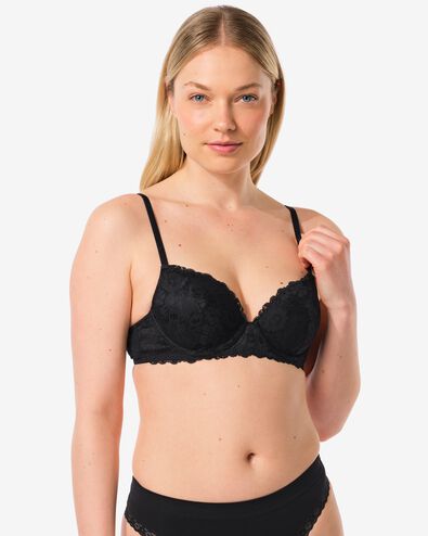 voorgevormde kanten bh met beugel zwart zwart - 21800182BLACK - HEMA