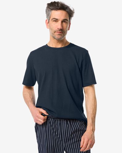 Herren-Loungeshirt, Baumwolle mit Waffeloptik dunkelblau S - 23680771 - HEMA