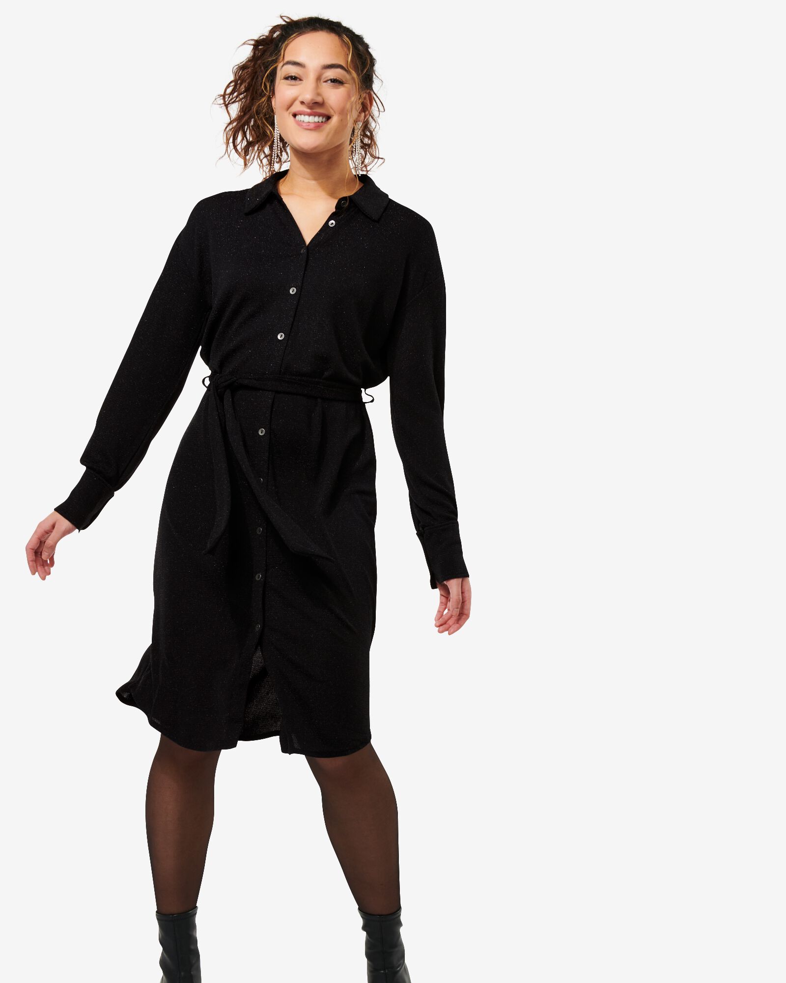 Caitlin Robe robe boutonnée femme Caitlin avec paillettes noir - HEMA