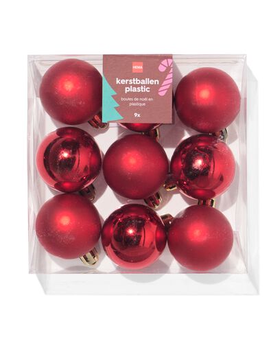 lot de boules de No&euml;l 4,1 cm plastique rouge - 9 pi&egrave;ces - 25100197 - HEMA