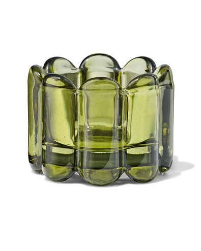 theelichthouder glas ribbel groen - 13325055 - HEMA