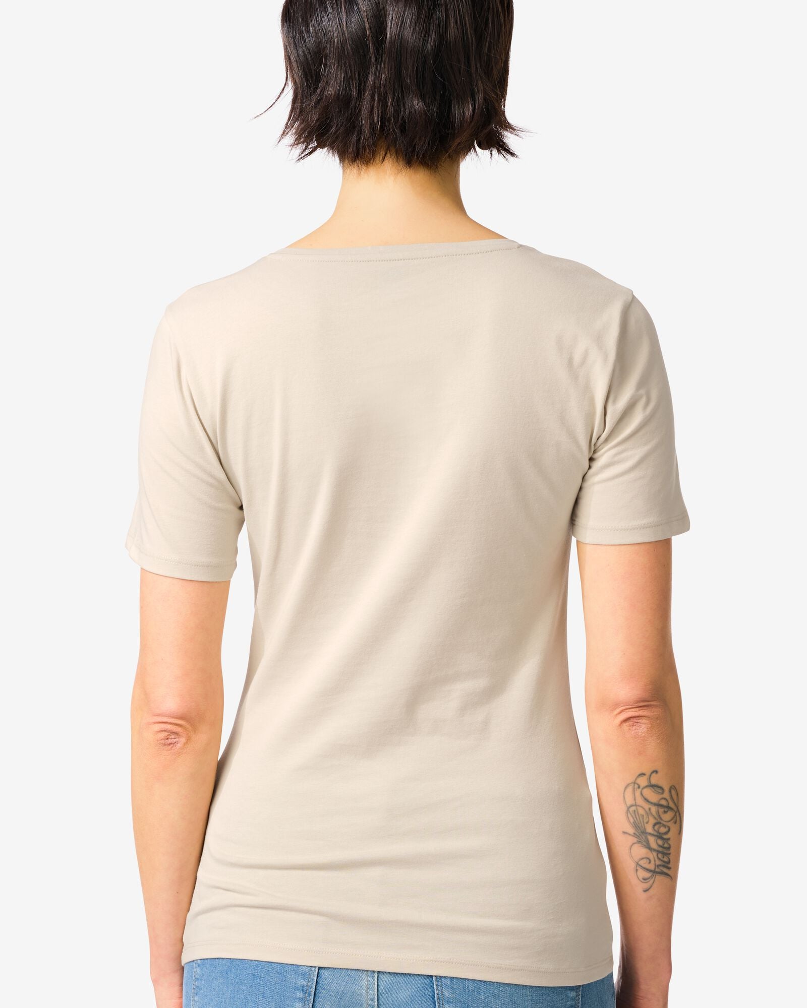 Damen-T-Shirt, enge Passform, V-Ausschnitt sandfarben sandfarben - 36310960SAND - HEMA