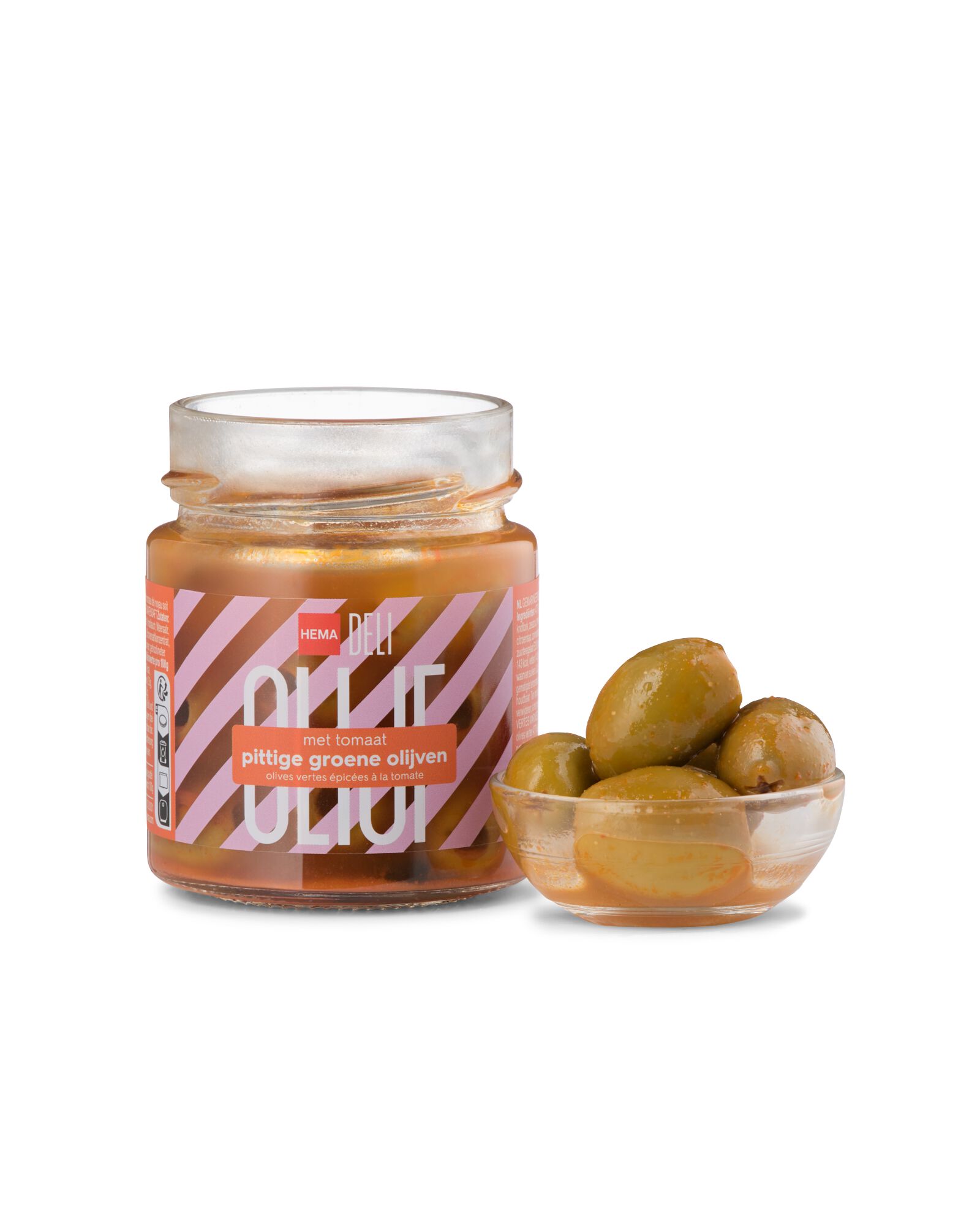 pittige groene olijven met tomaat 200g - 10720001 - HEMA
