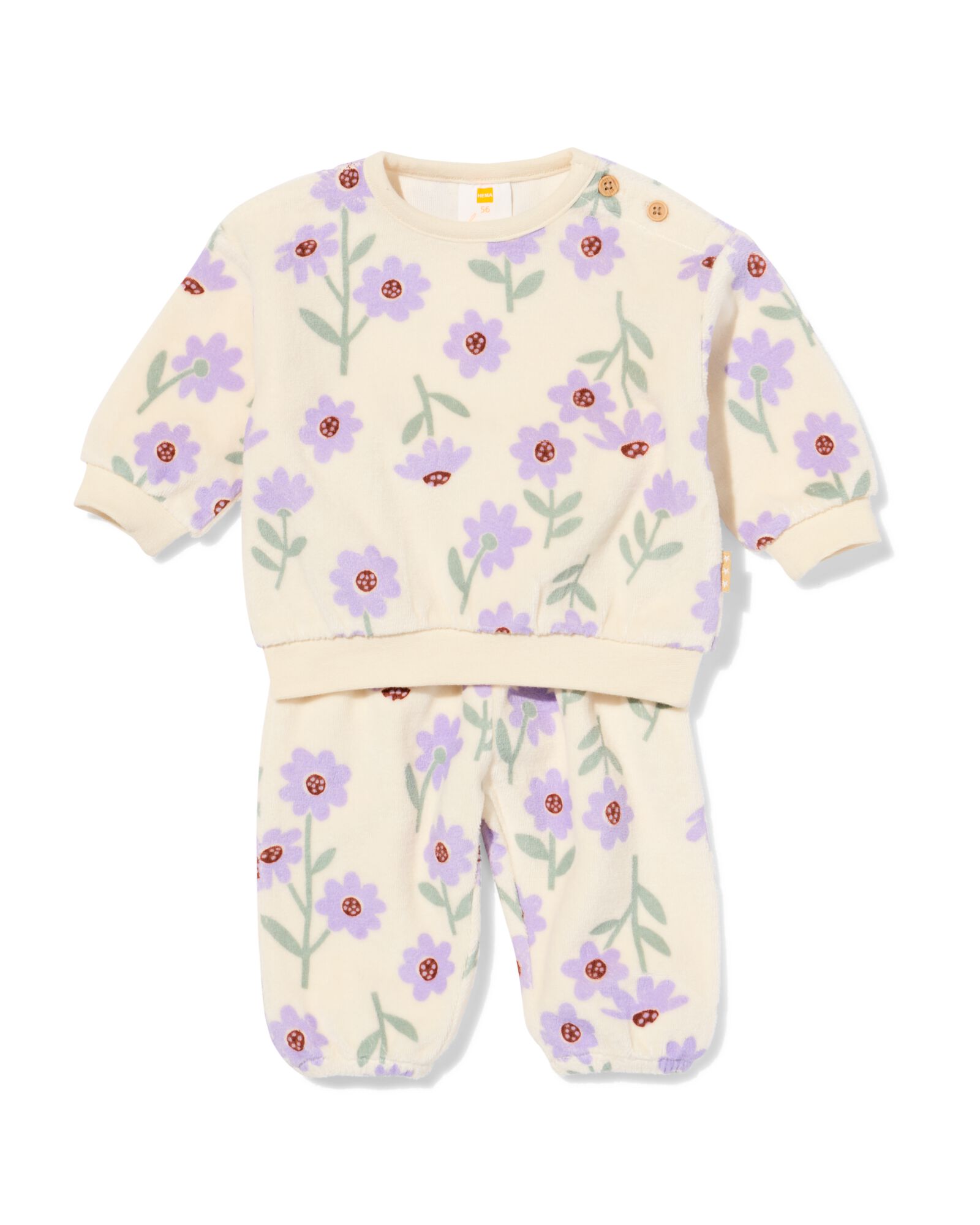 newborn kledingset velours bloemen  ecru - 33425820ECRU - HEMA