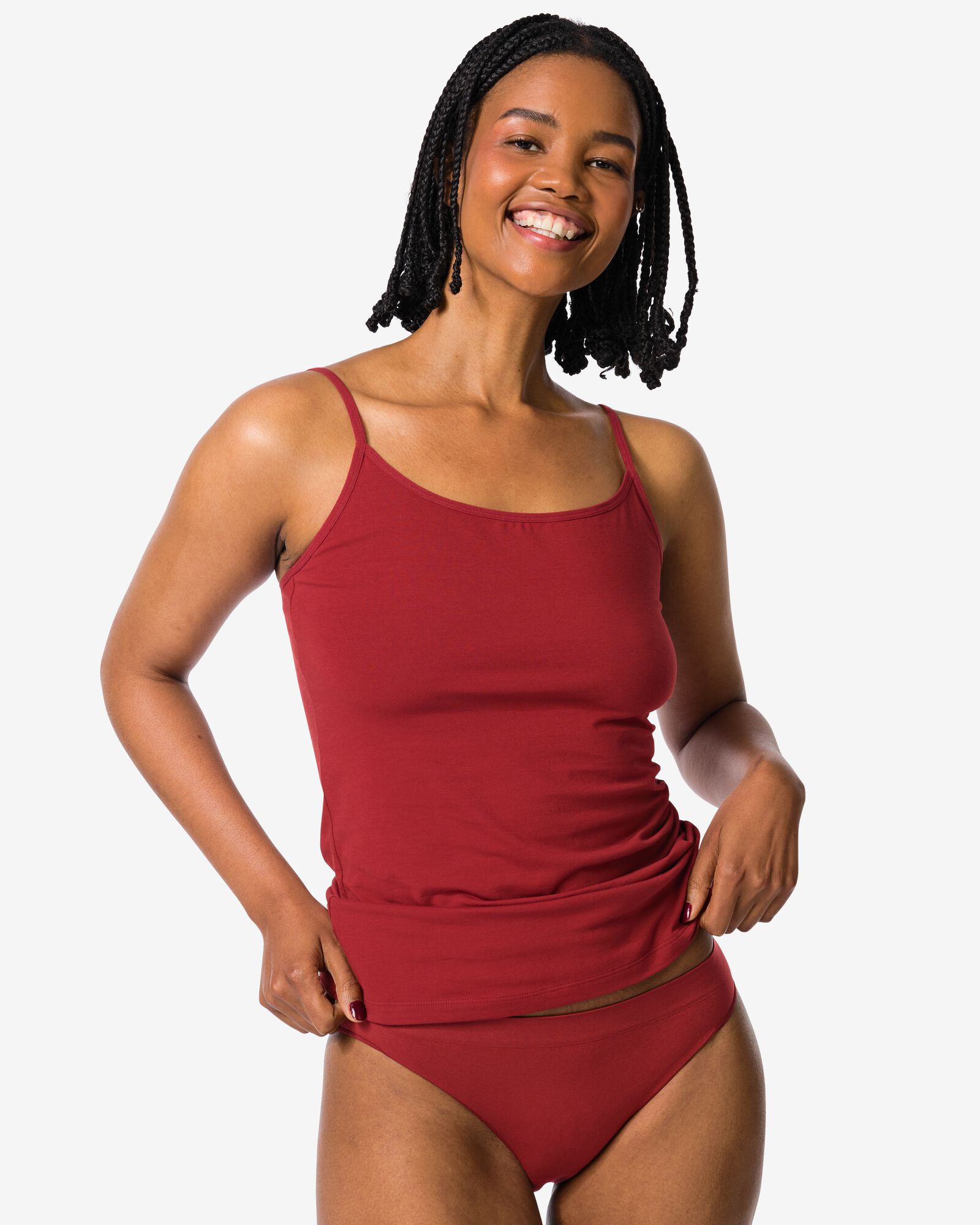 Damenhemd aus Baumwolle mit Spaghettitr&auml;gern dunkelrot - 19681524DARKRED - HEMA