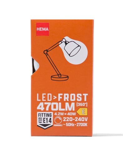 LED-Lampe, satiniertes Glas, E14, 4.2 W, 470 lm, dimmbar, Kugellampe - 20070045 - HEMA